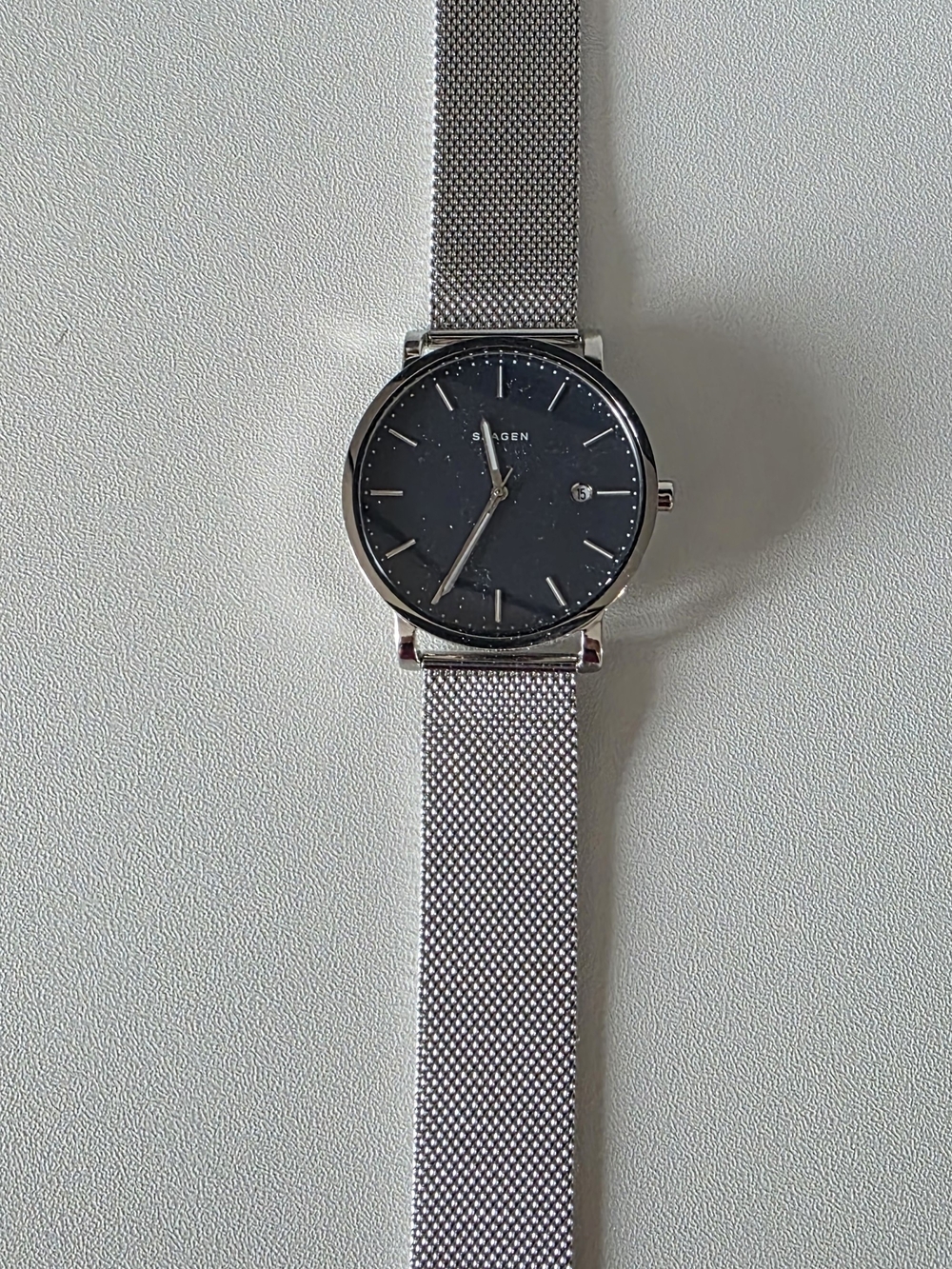 Skagen Silver Mesh Band Watch with Black Dial